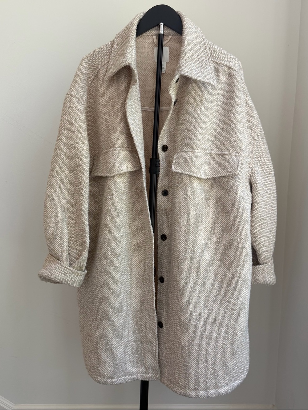 H&M Cream Textured Trench-Style Coat